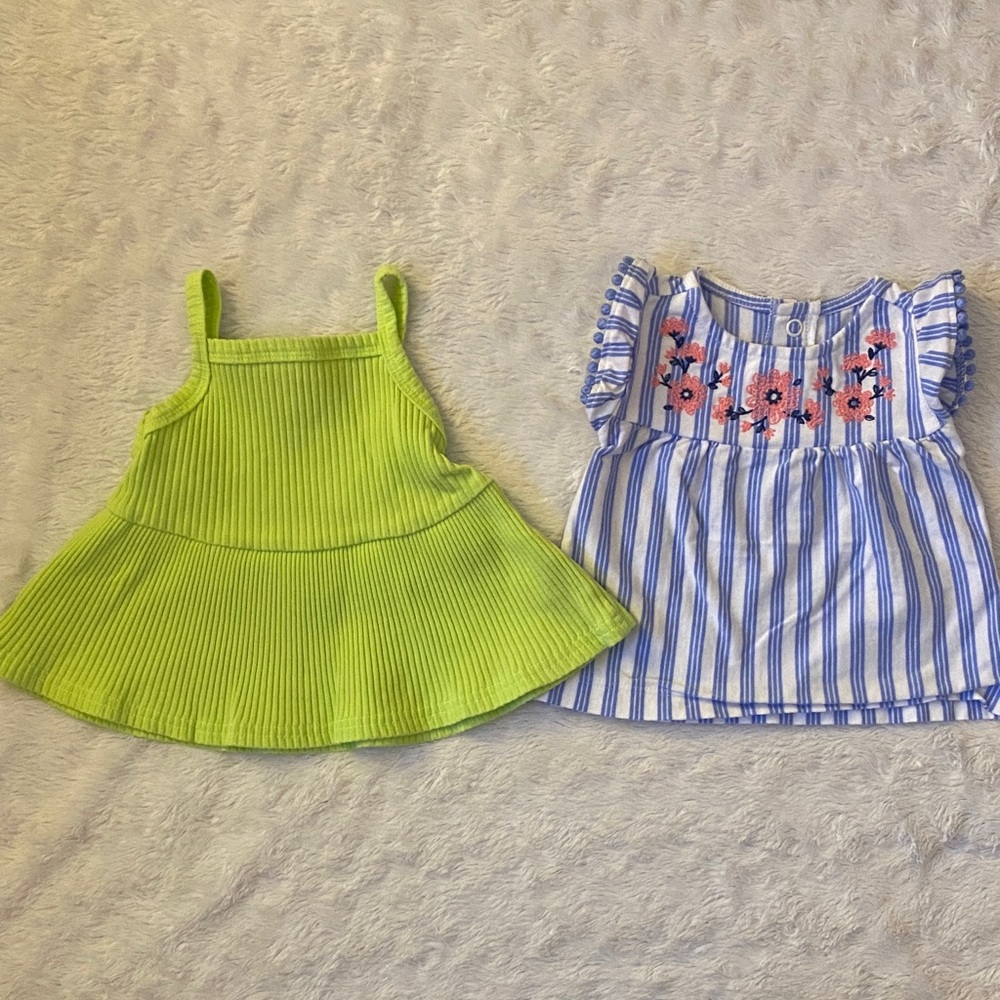 3 Month Lilly in the Alley Lime Green & Carter's Blue Striped Floral Tank Tops